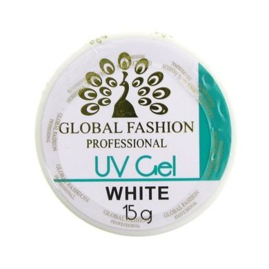 Гель для наращивания белый GLOBAL FASHION UV GEL WHITE GLOBAL , 15 гр.