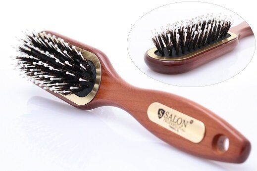 Щетка массажная для волос SALON PROFESSIONAL деревянная с комбинированной щетиной 7698CLG