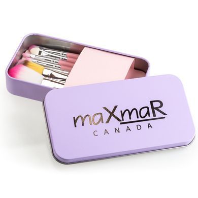 Набір пензликів для макіяжу в металевому футлярі maXmaR MB-210 Pink, 7 шт