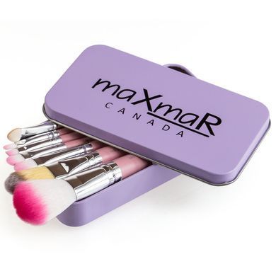 Набір пензликів для макіяжу в металевому футлярі maXmaR MB-210 Pink, 7 шт