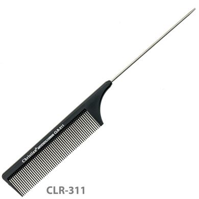 CLR-311 Гребінець карбоновий антистатичний дрібнозубий з металевим хвостиком CHRISTIAN