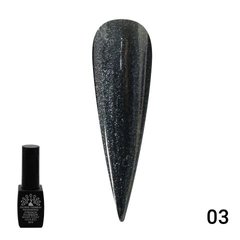 Каучуковая френч-база для ногтей Чёрная с шиммером GLOBAL FASHION Black Rubber Base Coat with glitter №03, 8 мл.