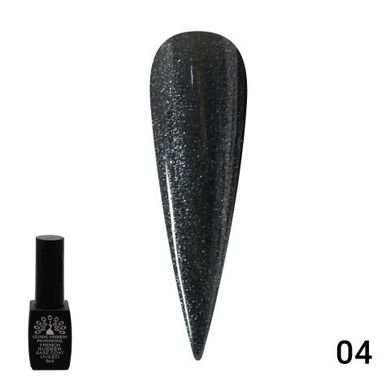 Каучуковая френч-база для ногтей Чёрная с шиммером GLOBAL FASHION Black Rubber Base Coat with glitter №04, 8 мл.